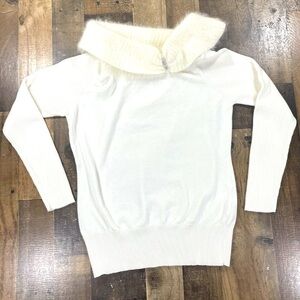 Boston Proper Cream fluffy fur  Neck Sweater